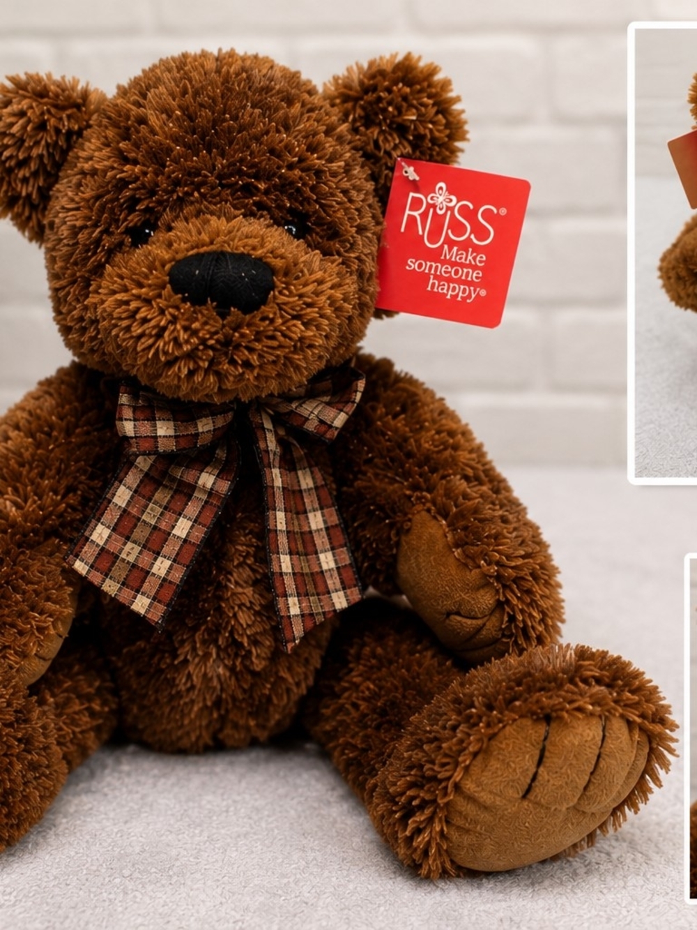 Russ Desmond Teddy Bear Rikey Austin Brown Plush Plaid Bow Retired w/ Tag